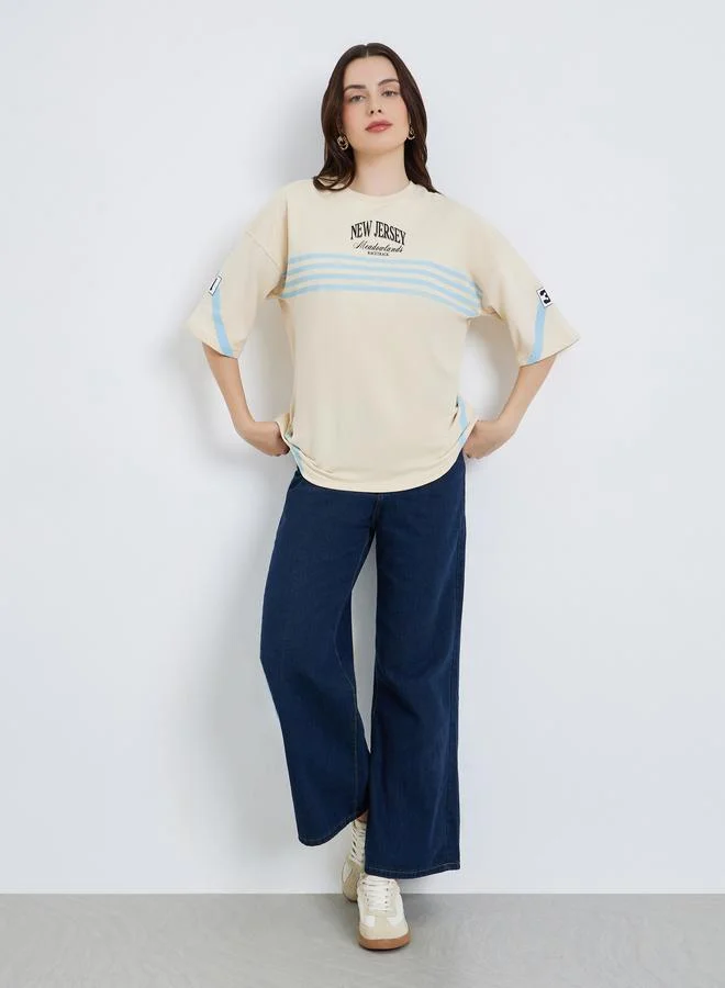 ستايلي Women Printed Oversized 100% Cotton T-Shirt